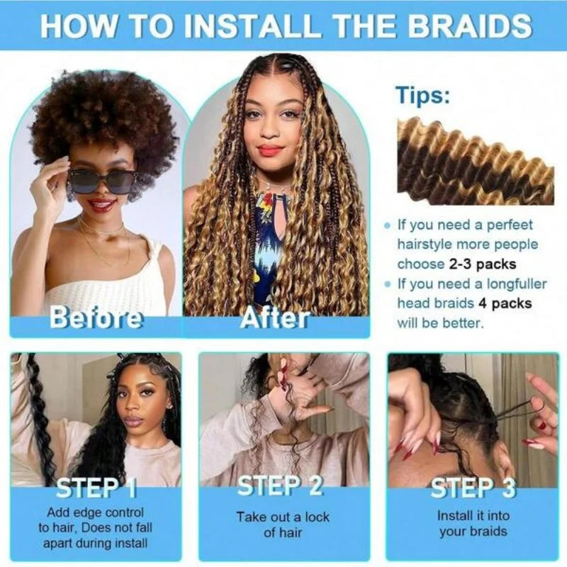 30Inch Colored Human Hair Bulk For Boho Braiding Curly Brazilian Highlight Deep Wave Human Hair Extension No Weft 2 Bundles 110g