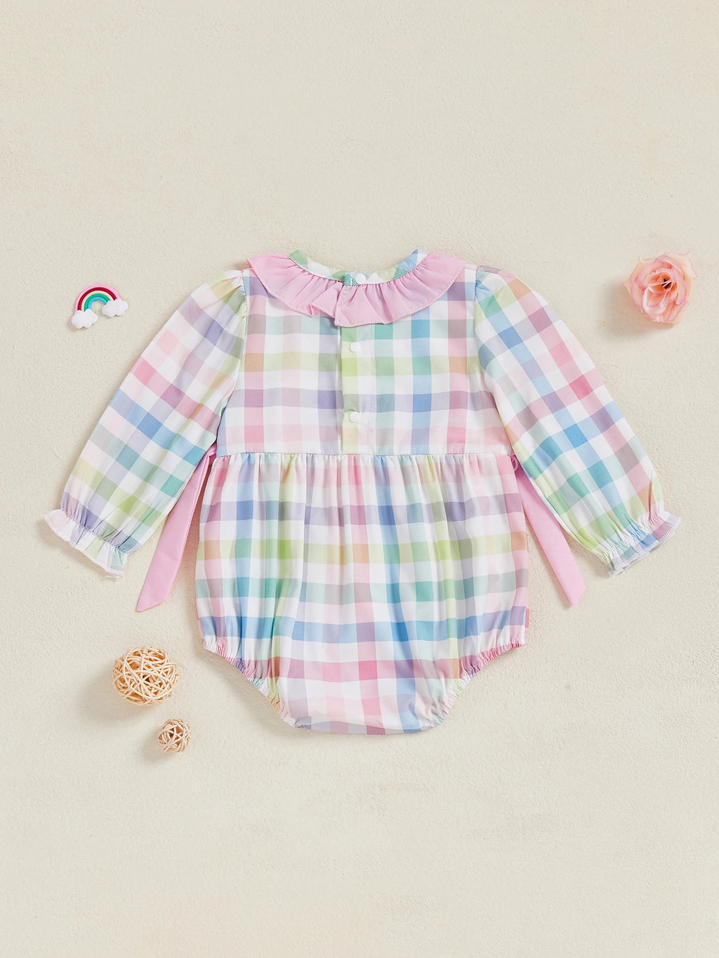 Adorable Toddler Plaid Overall with Cow Embroidery and Bow Detail - Long Sleeve Farm Animal Jumpsuit for Baby Girl