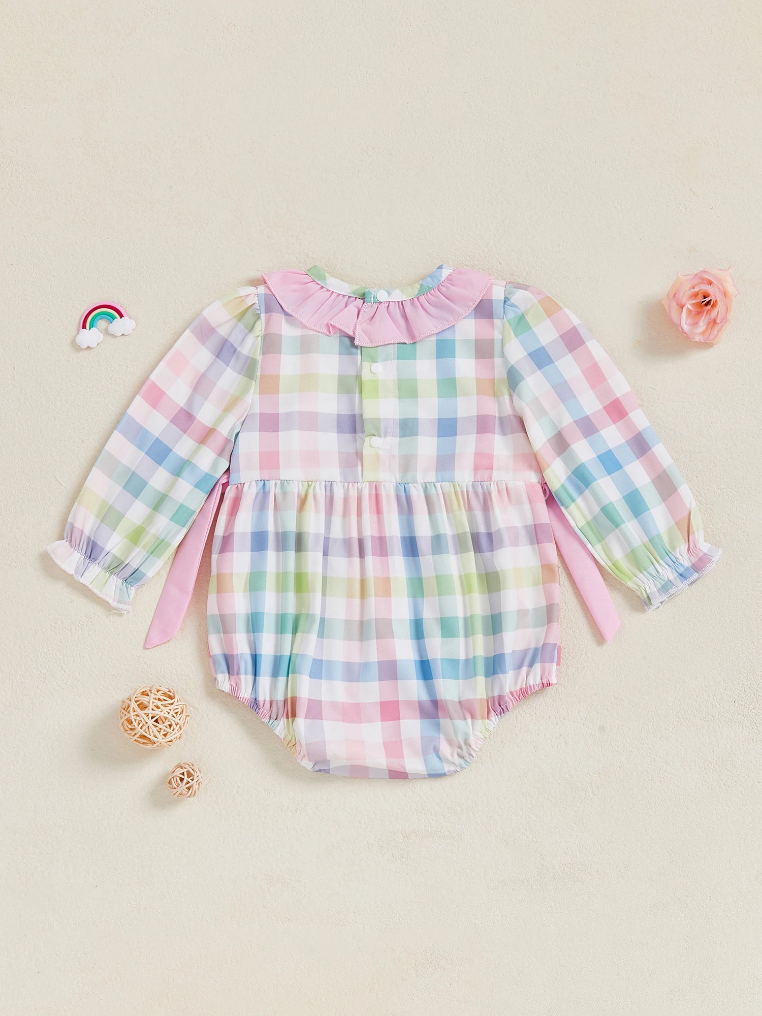 Adorable Toddler Plaid Overall with Cow Embroidery and Bow Detail - Long Sleeve Farm Animal Jumpsuit for Baby Girl