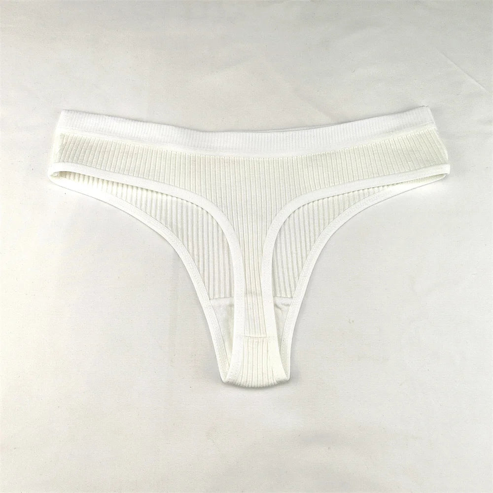3Pcs/Set Women Thong G String Soft Ribbed Cotton Brazilian Panties Solid Color Low Rise Underwear Female Intimates Lingerie