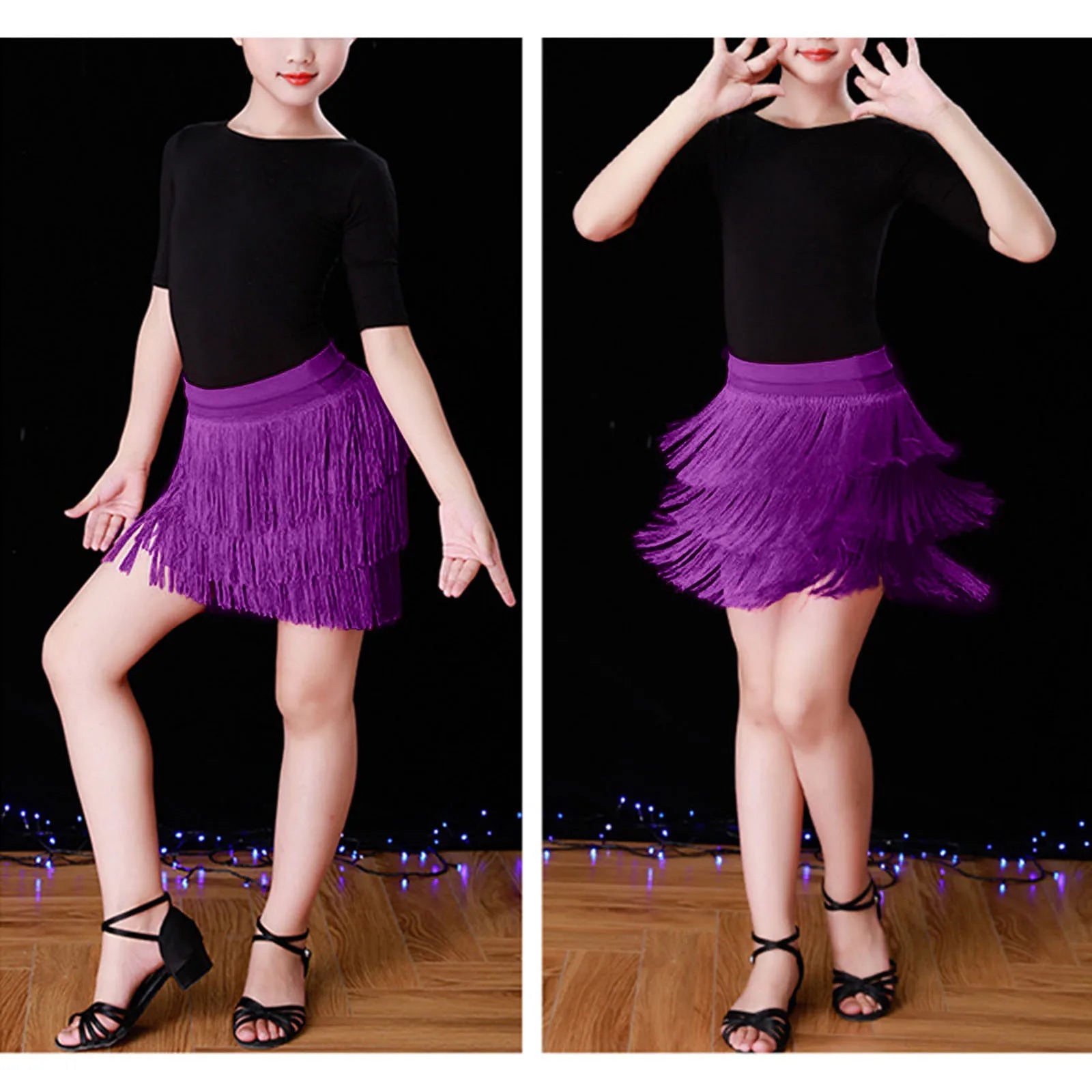 Girl dresses Kids Girls Tassel Dance Skirt Latin Ballroom Layered Fringe Dancewear vestidos para niñas
