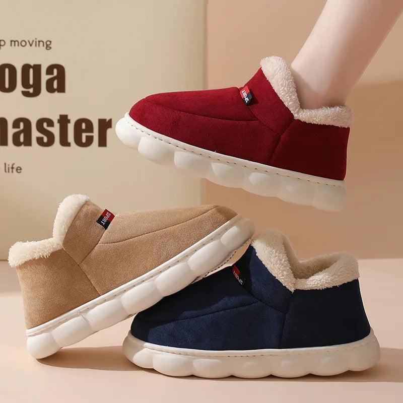 Shevalues Fashion Fur Slippers For Women Men Winter Warm ankles Cozy Furry Slides Home Indoor Soft Sole Plush Slides Cotton Shoe