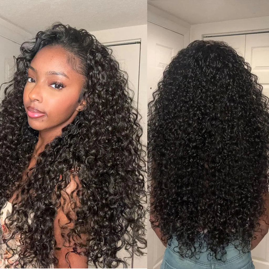 Half Wig 26 Inches Human Hair 3 in 1 Shaggy Waves Flip Over Drawstring Wig 250% Density Glueless Wigs Natural Black Ready to Go
