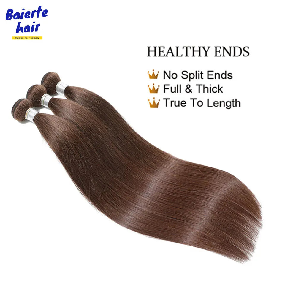 Straight #4 Chocolate Brown Raw Virgin Human Hair Weave Bundles 1/3/4Pcs Indian Bone Straight Extension For Women Sale Clearance