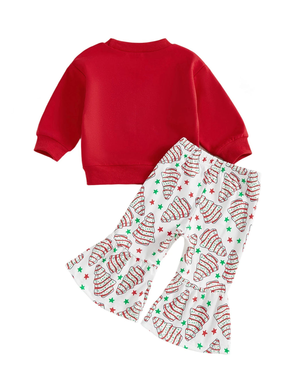 Lioraitiin Toddler Little Girl Christmas Outfit Bow Tree Applique Crewneck Sweatshirt and Flare Pants 2 Piece Winter Fall Set