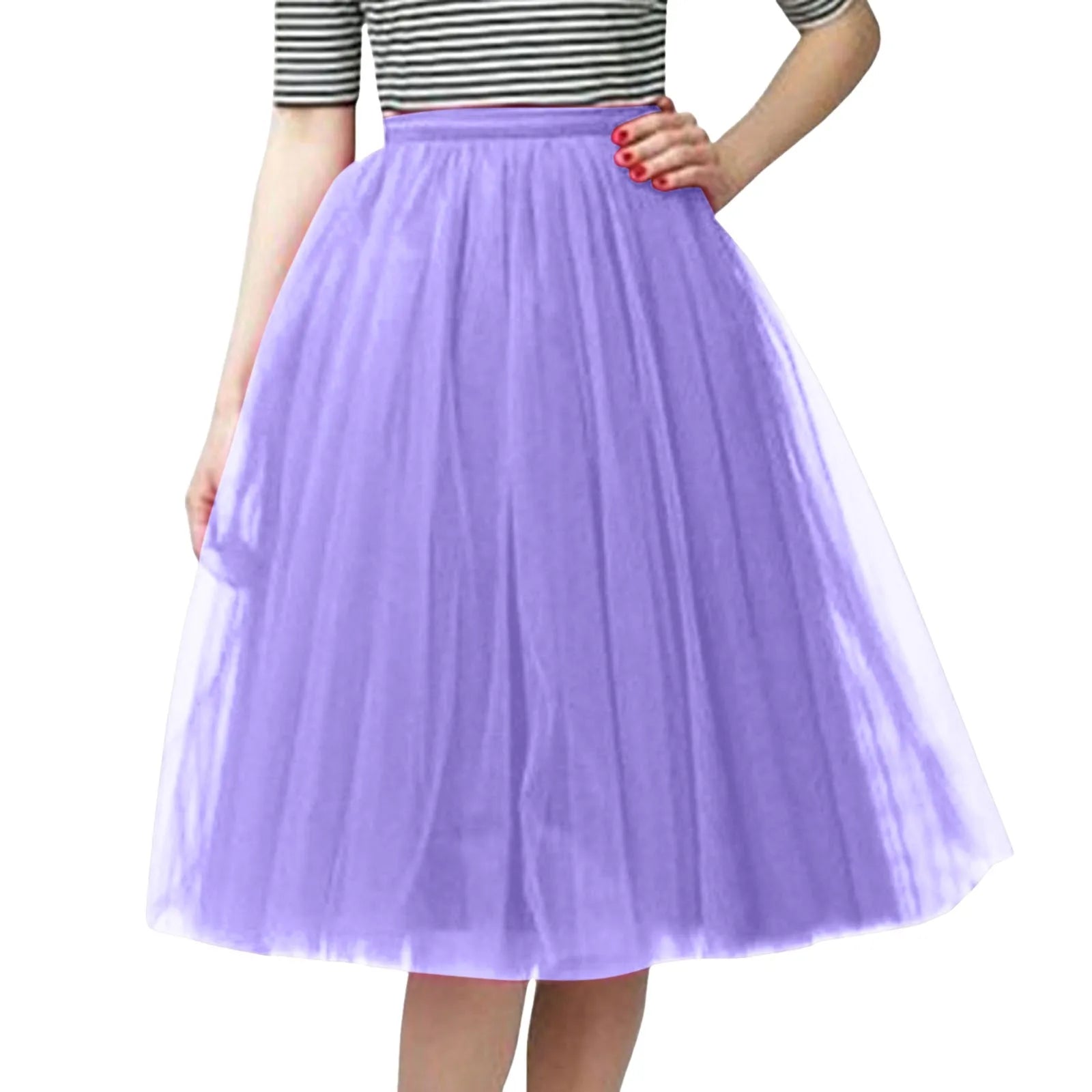 Womens Tiered Tutu A-Line Midi Skirts Elegant Puffy Underskirt Dance Party High Waist Tulle Skirt Lolita Petticoat Faldas Mujer