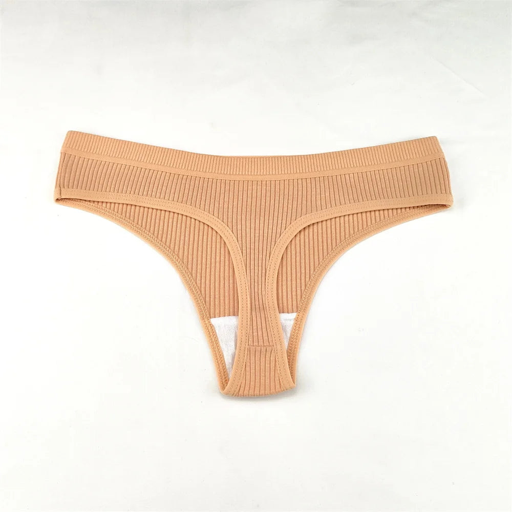 3Pcs/Set Women Thong G String Soft Ribbed Cotton Brazilian Panties Solid Color Low Rise Underwear Female Intimates Lingerie