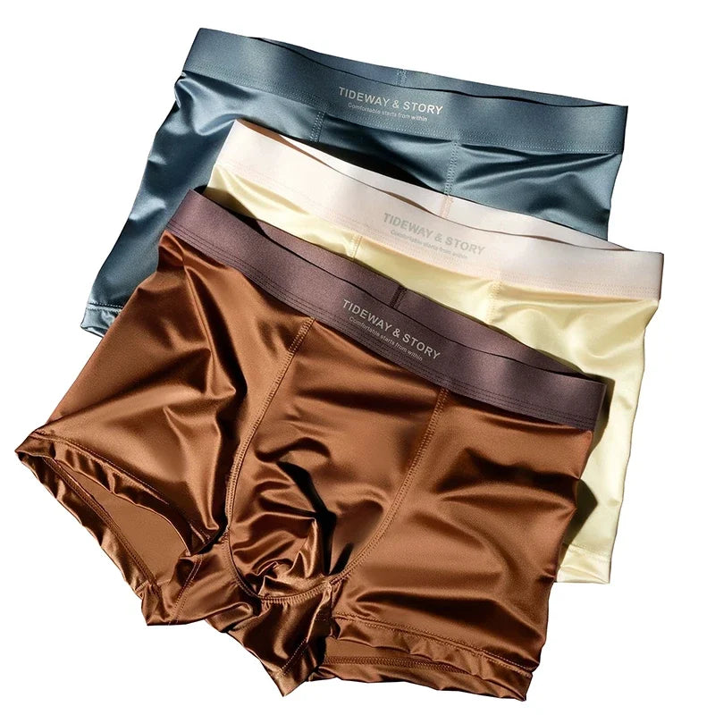 4PCS Men's Underwear Ice Silk High-End Men's Light Luxury Satin Silk Breathable Flat Corner Four Cornered Shorts Without Marks