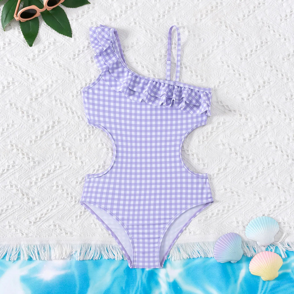 Swimsuit Short Kids Girls Swimsuits One Shoulder Ruffle Swimwear Plaid Bathing Suit Size 12 Swimsuit Girl