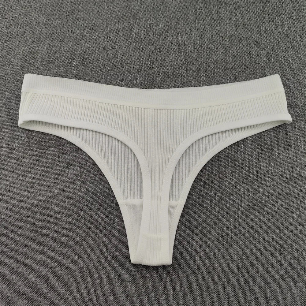 3Pcs/Set Women Thong G String Soft Ribbed Cotton Brazilian Panties Solid Color Low Rise Underwear Female Intimates Lingerie