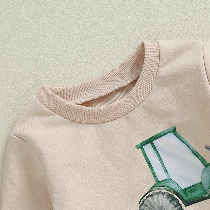 2024-05-31 Lioraitiin Boys Autumn 2PCS Outfit Sets Long Sleeve O Neck Letter Tractor Print Tops Solid Color Pants Sets