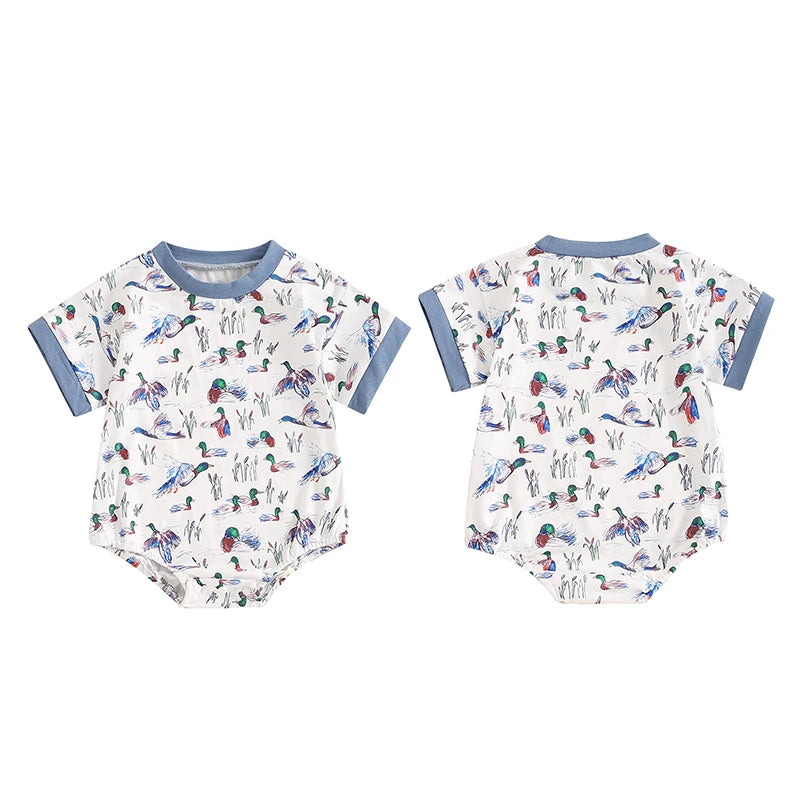 2024-04-01 Lioraitiin 0-18M Summer Baby Boy Romper Short Sleeve Crew Neck Duck Print Jumpsuit Clothes Casual Daily