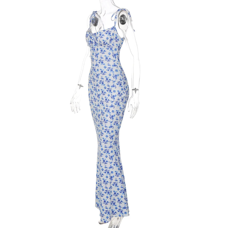 Dulzura Women Floral Print  Sleeveless Bodycon Maxi Dress Outfits Birthday Party Club Clothes
