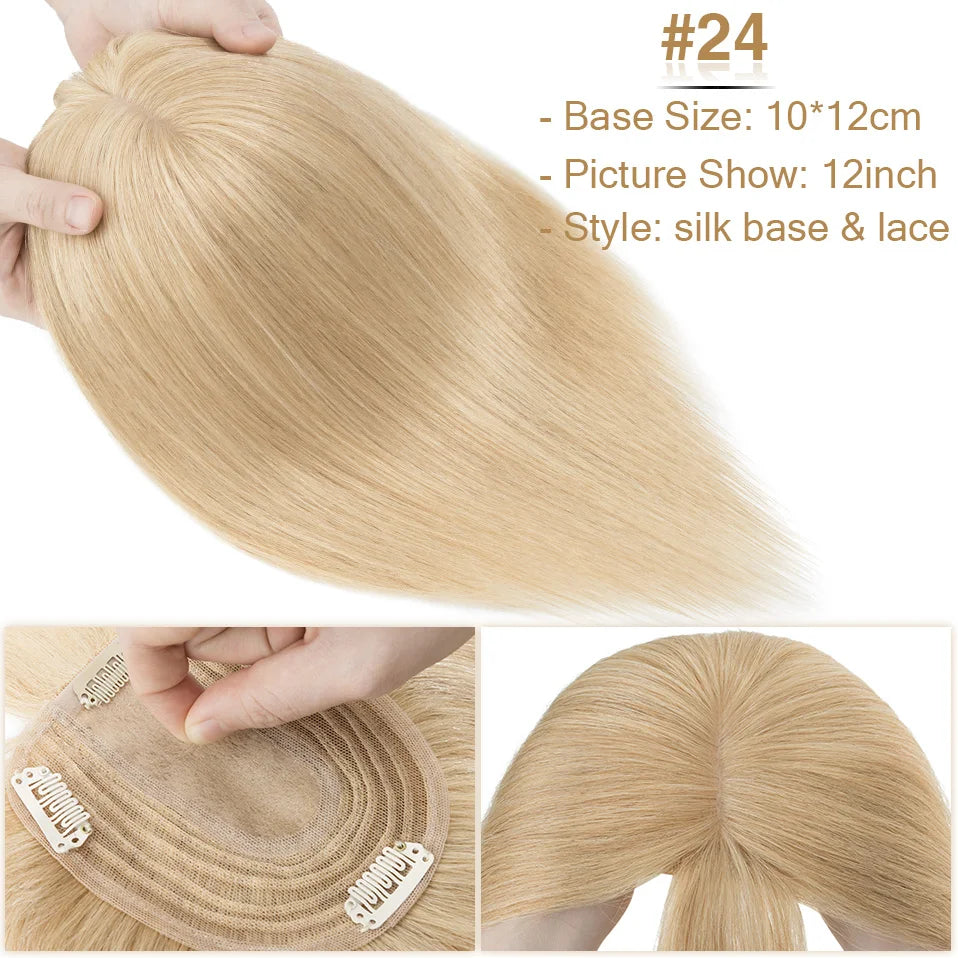 S-noilite Natural Hair Topper Wig for Women 10x12cm with Silk Base 3.5x9cm Human Hair Piece with Bangs Hair Clip Included