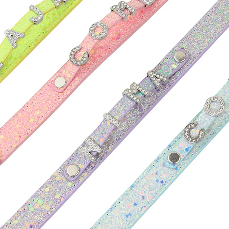 Rhinestone DIY Letter Customizable Pet Collar – Adjustable Leather Cat Necklace & Dog Collar with Bright Glitter Pet Accessories
