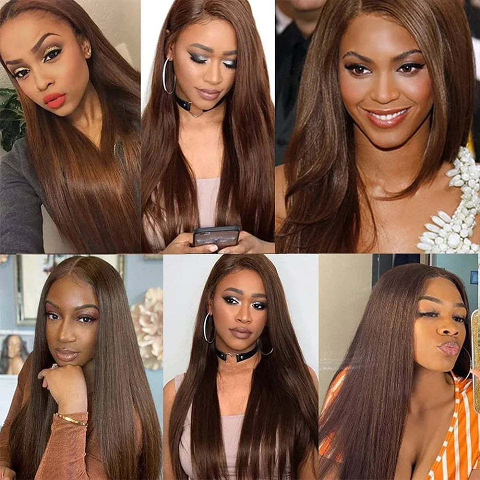 Straight #4 Chocolate Brown Raw Virgin Human Hair Weave Bundles 1/3/4Pcs Indian Bone Straight Extension For Women Sale Clearance