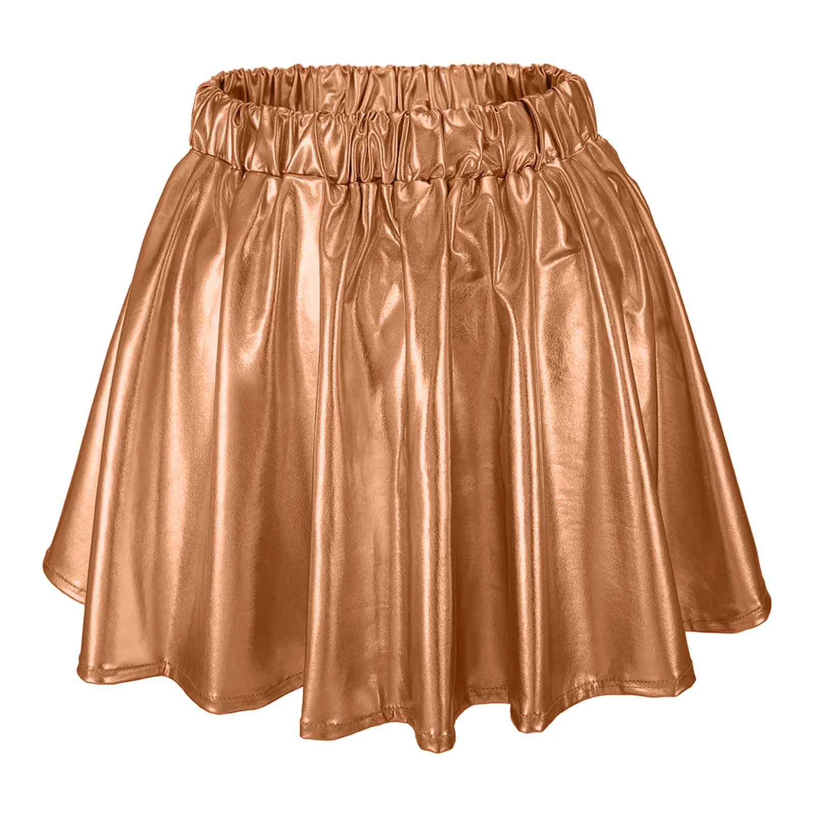 Women Sparkly Shiny Metallic Skater Skirt Carnival Party Rave Outfit A Line Pleated Skirts Elastic High Waist Nightclub Faldas