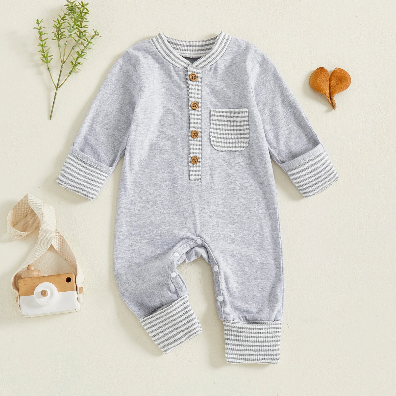 Lioraitiin Baby Boys Jumpsuit Long Sleeve Striped Patchwork Casual Autumn Newborn Romper Clothes