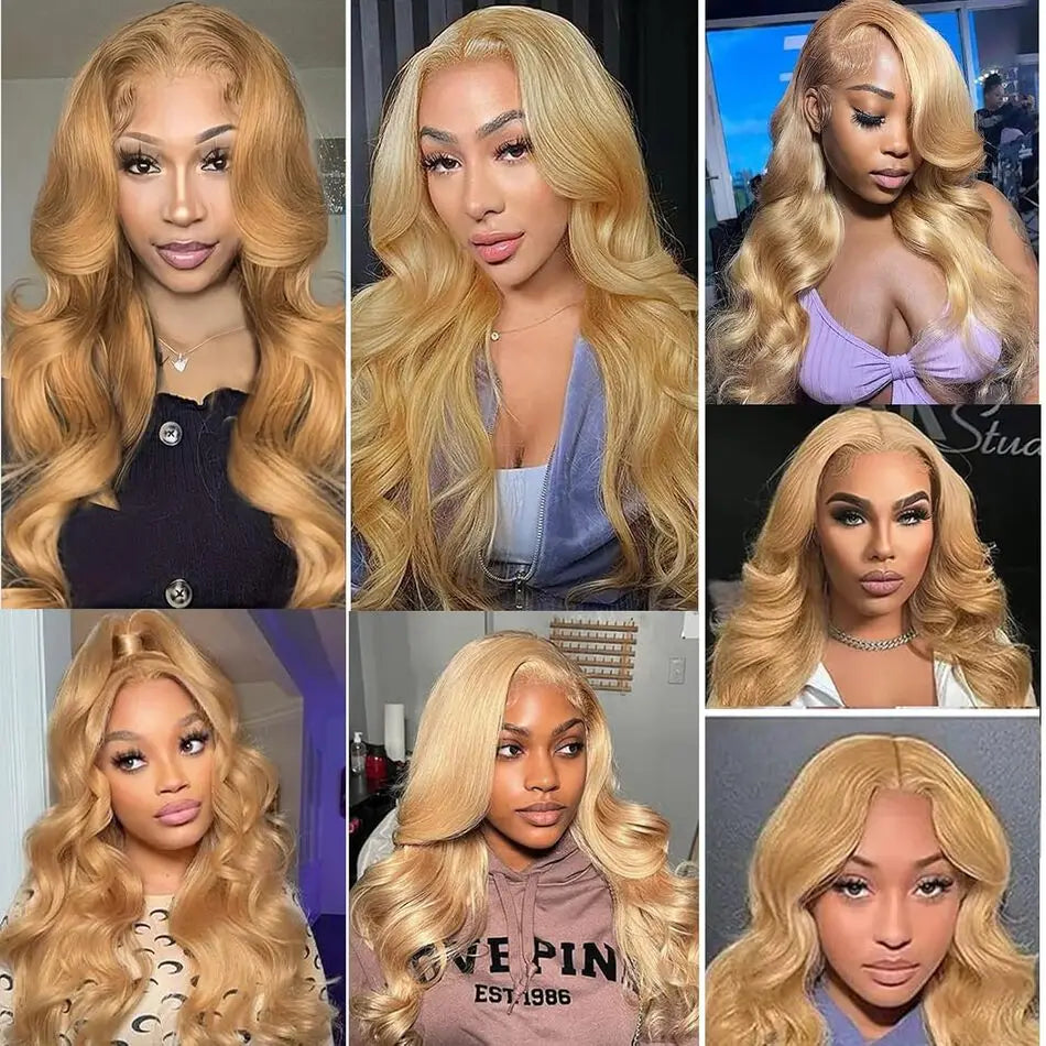 13x6 Body Wave HD Transparent Lace Frontal Wigs Human Hair 30 Inch Honey Blonde Wig Human Hair 200 Density Pre Plucked For Women