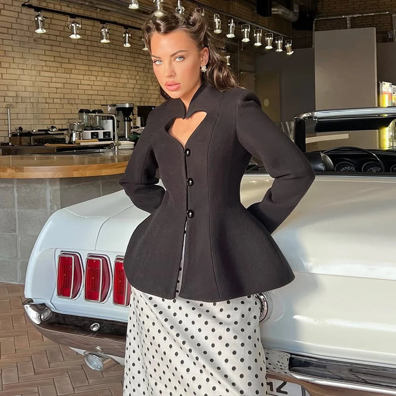 Vintage Stand Collar Velvet Frog Button Blazer Women Solid Long Sleeve Slim Cropped Jackets 2026 Spring Lady Fashion Outwear New
