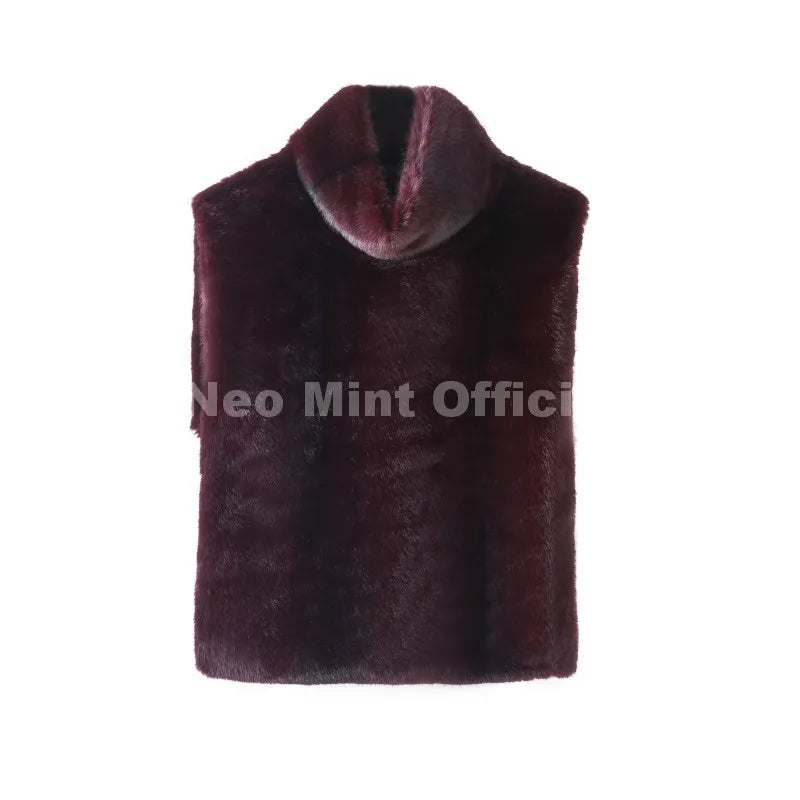 Neo Mint Luxury Faux Mink Fur Vest Top Waistcoat Women Autumn Winter New High Neck Sleeveless Fur Jacket Coat Ins Chic Crop Tops