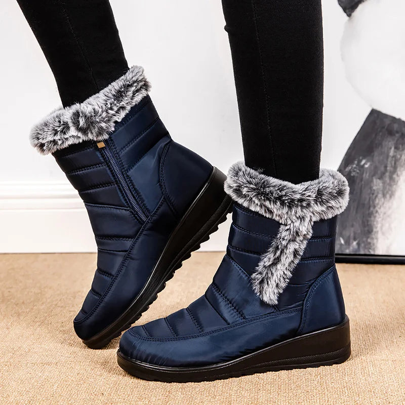 Faux Fur Waterproof Snow Boots Women 2024 Trend Non Slip Winter Ankle Boots Woman Warm Thicken Plush Couples Cotton Padded Shoes