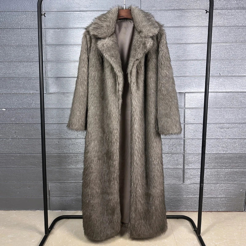 DEAT 2025 winter new fashion high quality Fox Faux Fur long Coat for Women Suit Collar solid color thick warm jacket 11A06914