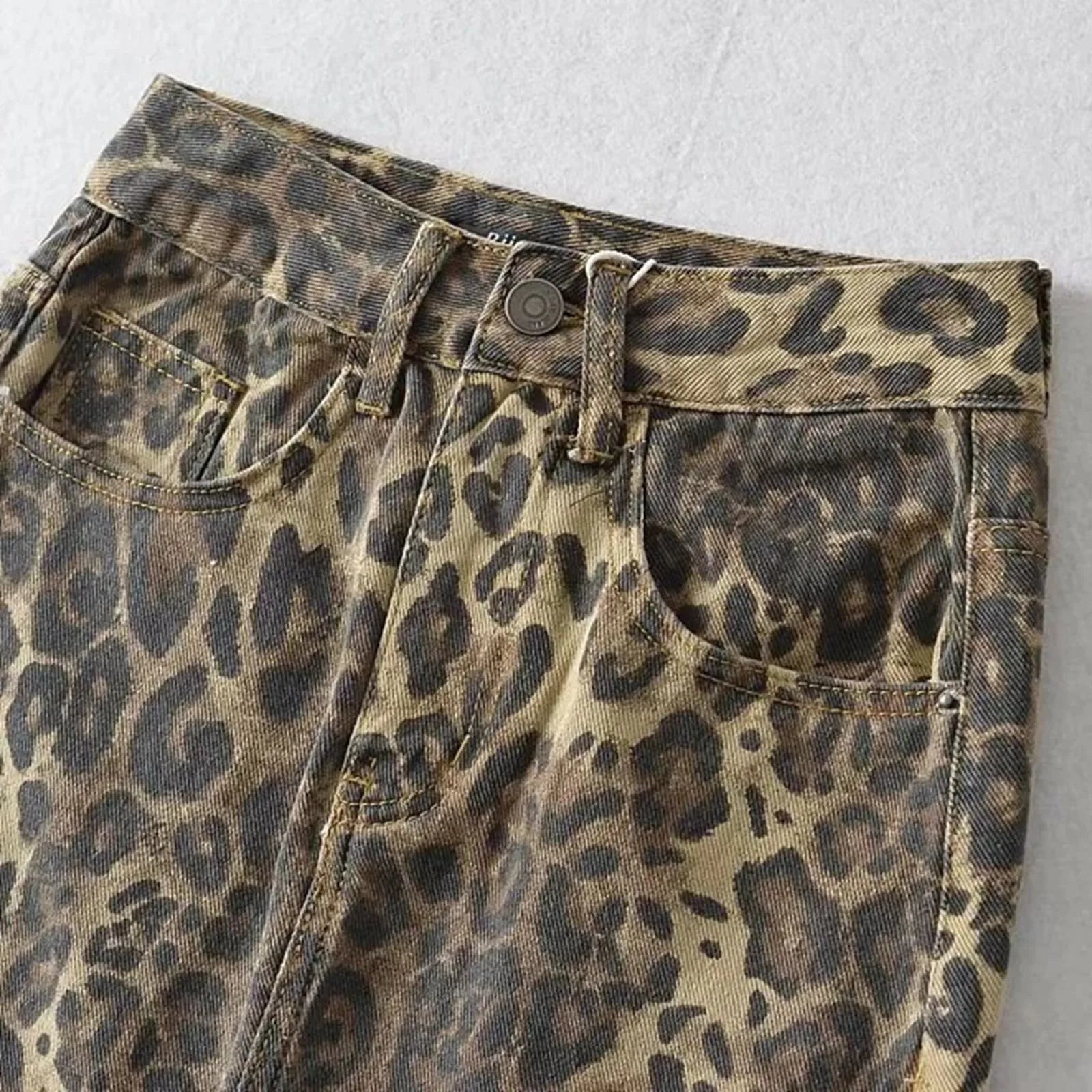 Denim Skirt Spring Fall Women Elegant Leopard Printed Pencil Skirt Sexy Y2k Office Lady High Waist Bodycon Hip Wrapped Skirt