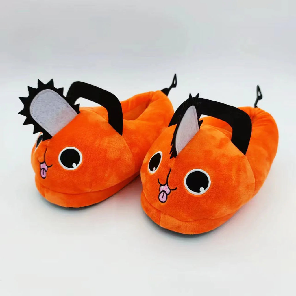 Anime Chainsaw Man Pochita House Slipper Winter Shoe Woman Warm Fuzzy Furry Cartoon Children Plush Grip Female Cute Home Slipper