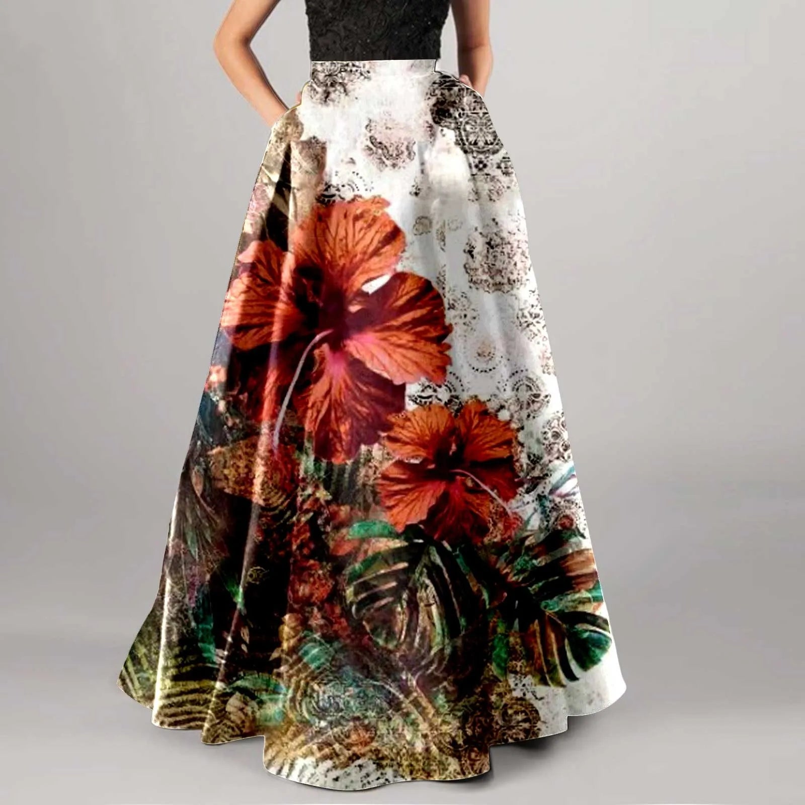 New Colored Flower Wrapped Hip Dresses For Formal Occasions Bohemian Floral Print Maxi Skirt High Waist Pocket Party Dress