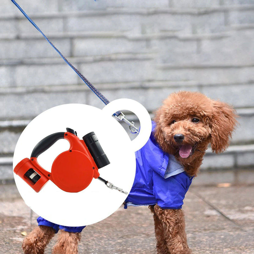 Pet Rope Bright LED Light 5M Retractable Dog Leash System Includes Built-in Poop Bag Dispenser Make Night Walks Cafer and Easier