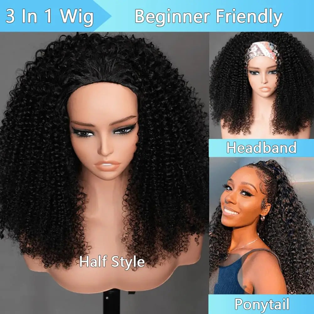 Half Wig 26 Inches Human Hair 3 in 1 Shaggy Waves Flip Over Drawstring Wig 250% Density Glueless Wigs Natural Black Ready to Go