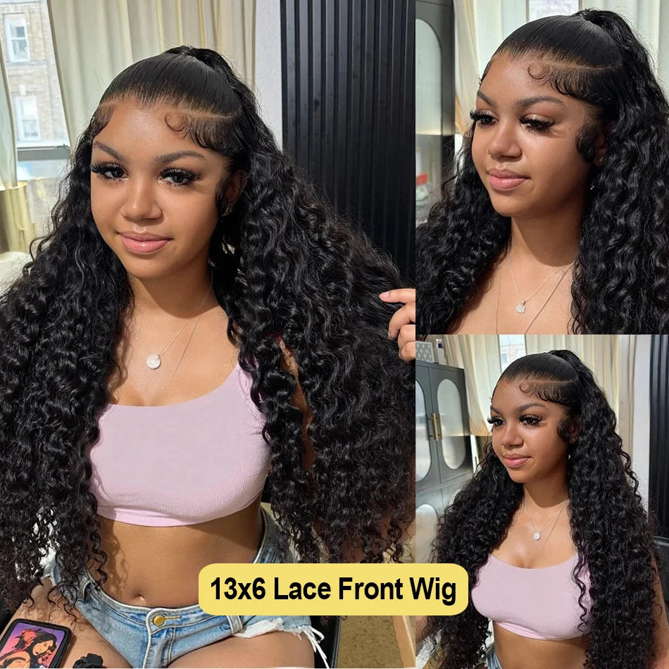 40 Inch Deep Wave 13x6 Hd Lace Frontal Human Hair Wigs 250 Density Brazilian Curly Water Pre Cut Lace Glueless Wig Ready To Wear