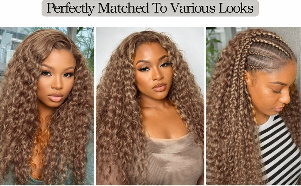 Deep Wave Crochet Hair Extensions Honey Blonde Color Knotless Pre-Separated Human Hair Deep Curly Feather Crochet Braid Hair