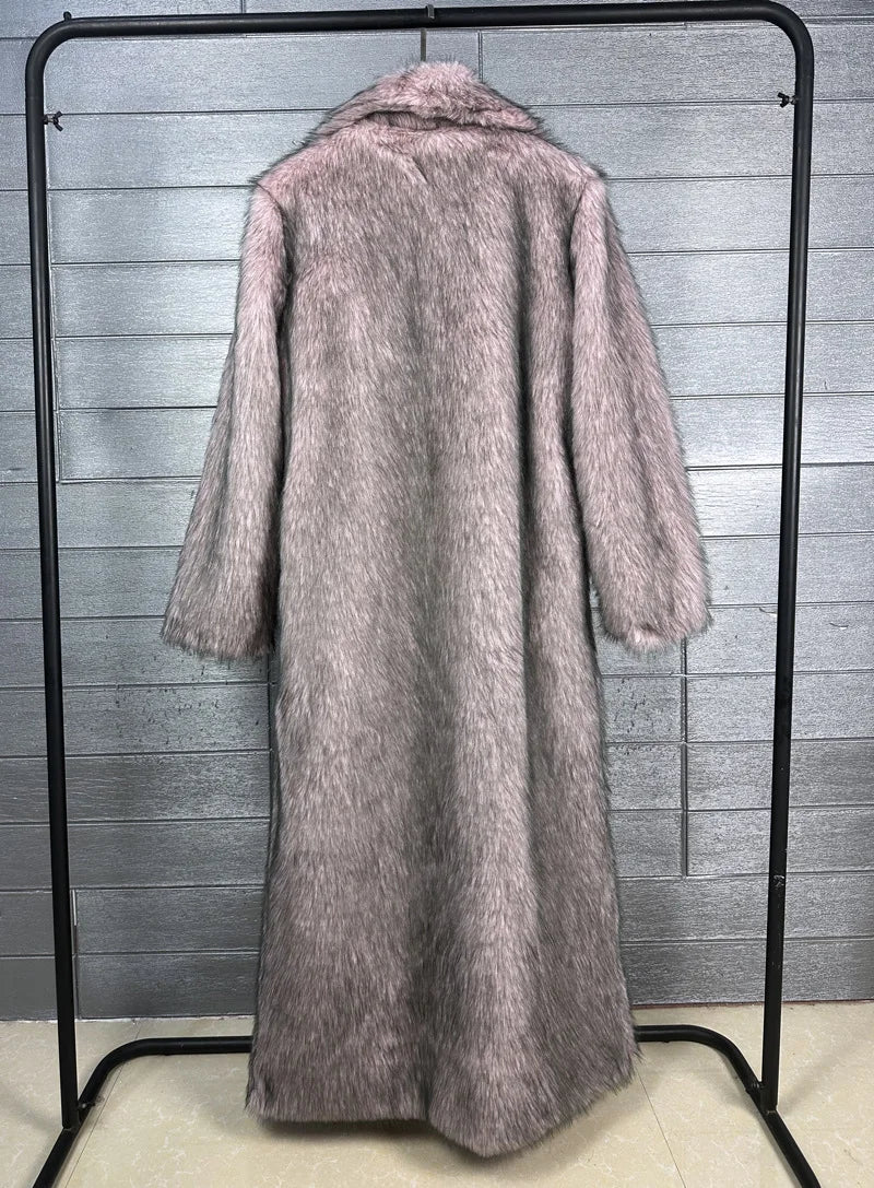 DEAT 2025 winter new fashion high quality Fox Faux Fur long Coat for Women Suit Collar solid color thick warm jacket 11A06914