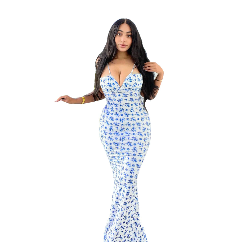 Dulzura Women Floral Print  Sleeveless Bodycon Maxi Dress Outfits Birthday Party Club Clothes