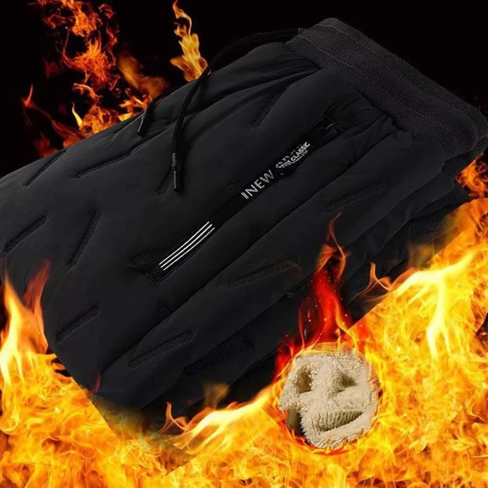 Winter Men Fleece Sweatpants Pant with Zipper Pockets Winter Warm Fleece Pants Casual Slim Sweatpants Pants Waterproof Thermal