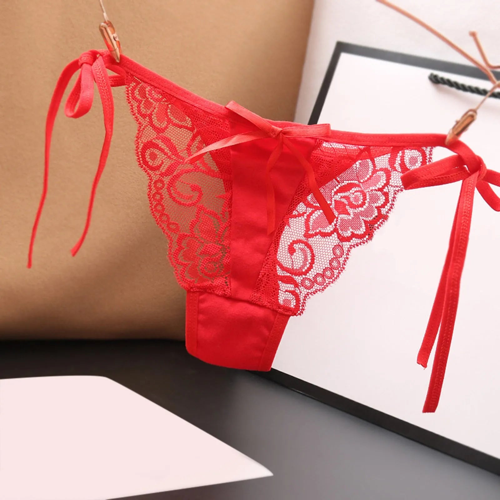 Women Sexy Lace Thong Low Waist Panties Side Tie See-Through Underpant Intimates Erotic Lingerie Ladies Underwear трусы женские