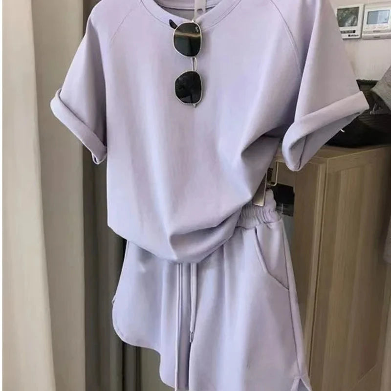  2 Piece Set Women Summer Loose Short Sleeve T-Shirt Casual Shorts Sports Print Letter Casual Suit Large Size Short Pajamas