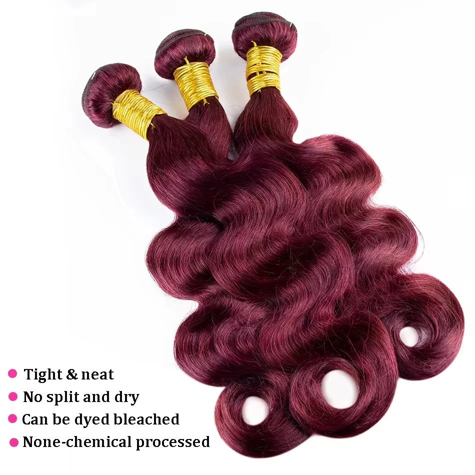99j Burgundy 16A Body Wave Bundles Human Hair Brazilian100% Unprocessed 30 36Inch Virgin Weave Raw Hair Bundles Extensions Deals