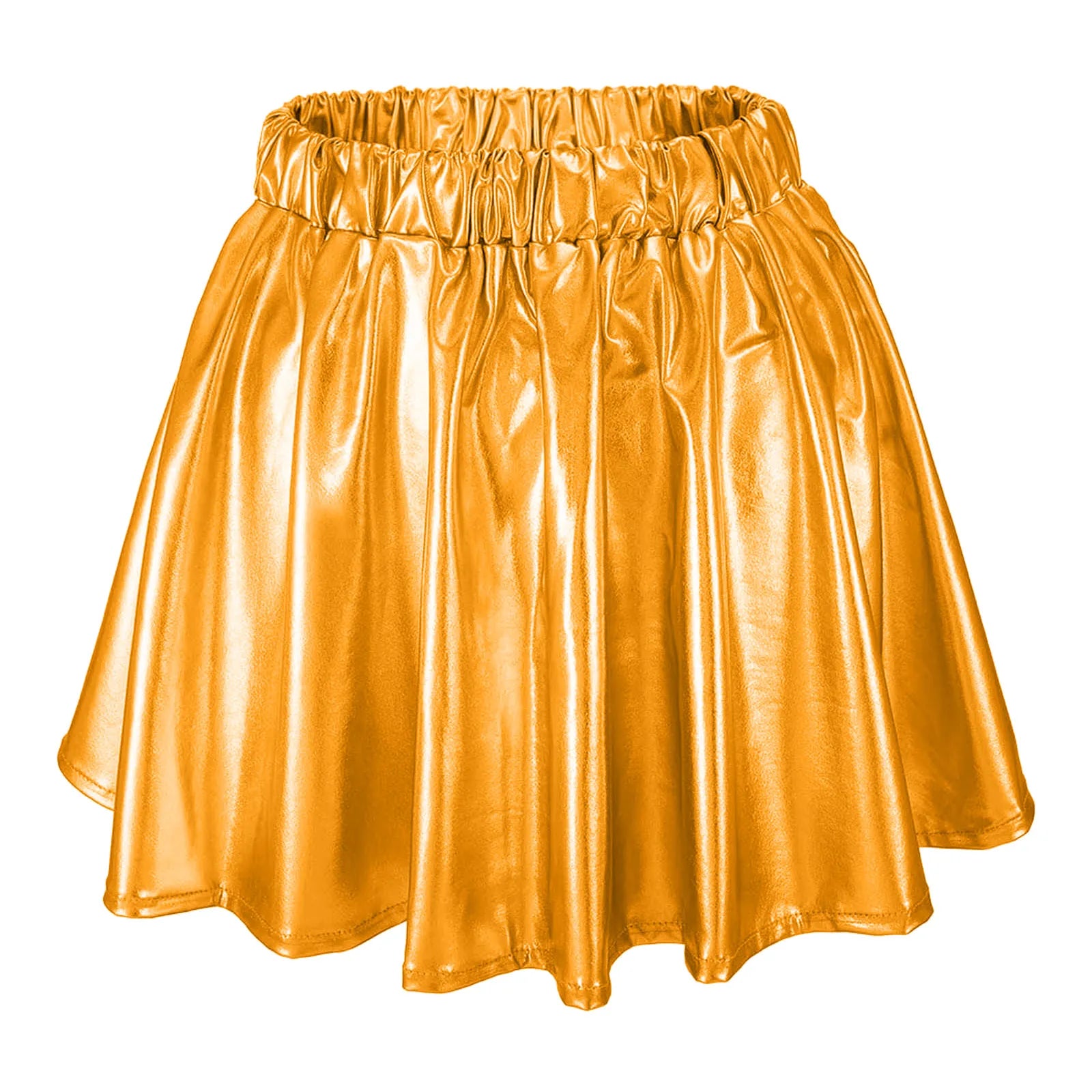 Women Sparkly Shiny Metallic Skater Skirt Carnival Party Rave Outfit A Line Pleated Skirts Elastic High Waist Nightclub Faldas