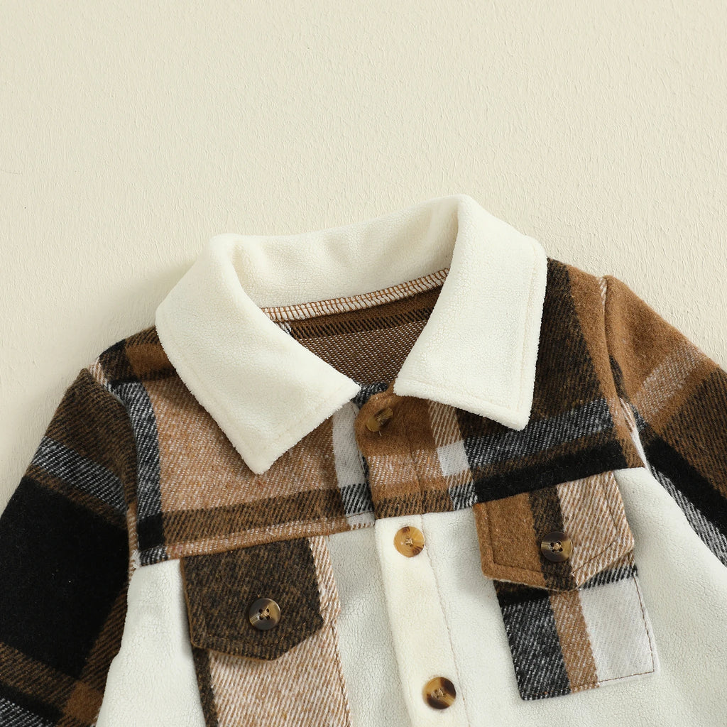 Lioraitiin Toddler Baby Boy Fall Outfit Plaid Button up Long Sleeve Shirt and Elastic Pants 2 Piece Clothes