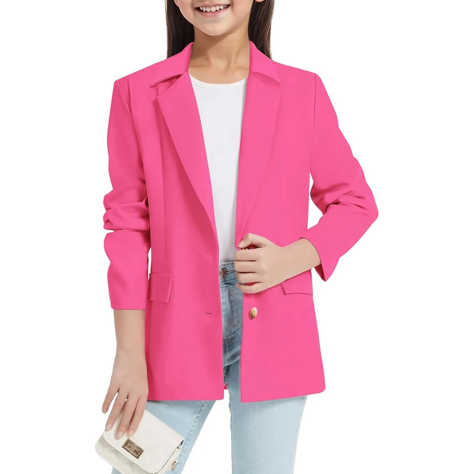 Youth Winter Coat Girls Long Sleeve Shawl Formal Suit Jacket Open Front Inner Pocket For Kids Girls Dress Up Coat Ropa De NiñA