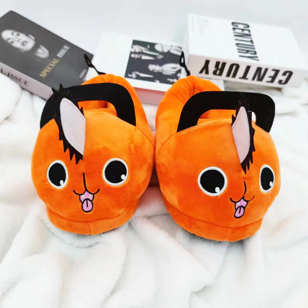 Anime Chainsaw Man Pochita House Slipper Winter Shoe Woman Warm Fuzzy Furry Cartoon Children Plush Grip Female Cute Home Slipper