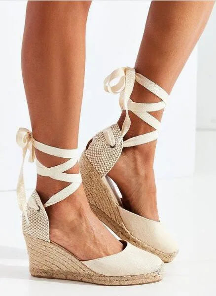 Comemore 2025 Fashion Women's Shoes Flat Heel Rope Womens Flats Lace-Up Espadrilles Summer Espadrille Sandals Female Strap Shoe