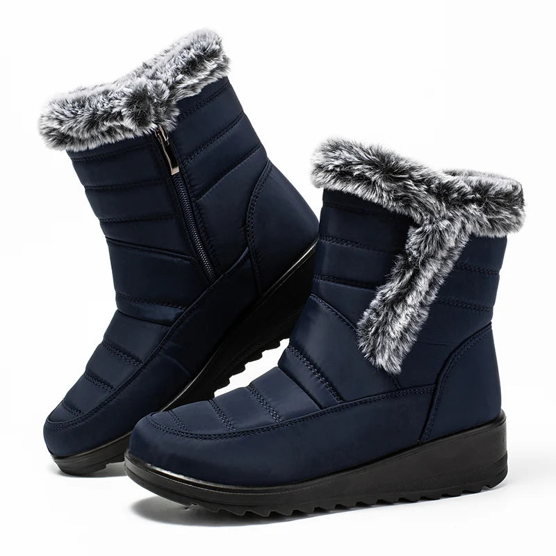 Faux Fur Waterproof Snow Boots Women 2024 Trend Non Slip Winter Ankle Boots Woman Warm Thicken Plush Couples Cotton Padded Shoes
