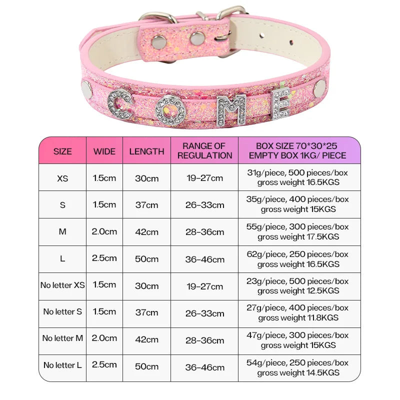 Rhinestone DIY Letter Customizable Pet Collar – Adjustable Leather Cat Necklace & Dog Collar with Bright Glitter Pet Accessories