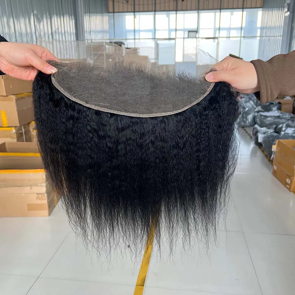 Clearance Sale Kinky Straight Bundles With HD Transparent Lace Closure Frontal And Bundles 100% Raw Virgin Human Hair Extension