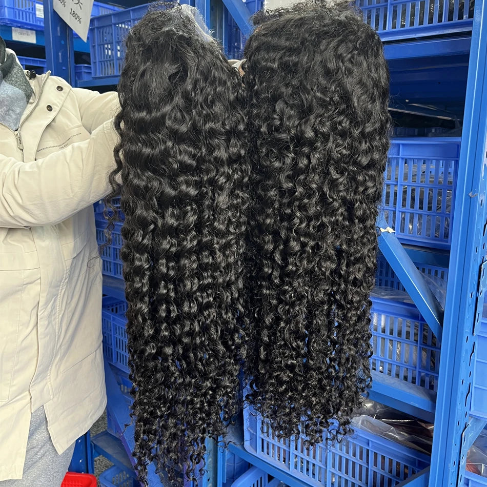 Curly Wigs 360 Full Lace Wig Deep Wave Water Wave Human Hair 1b Black Wig Invisi Strap Hd Lace Wigs 250 Density Bleached Knoted