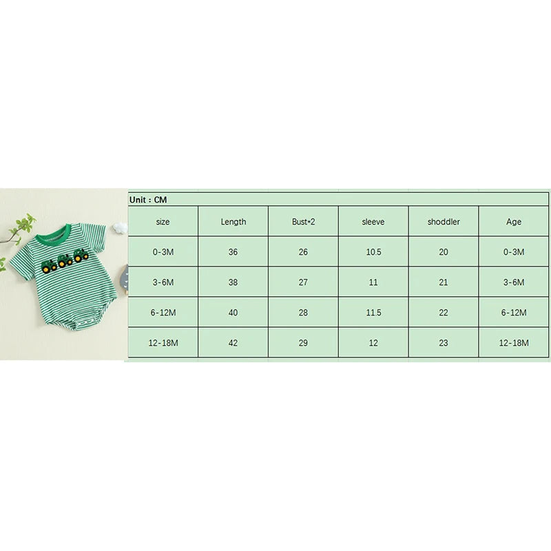 2024-12-04 Lioraitiin Summer Baby Girls Boys Rompers Waffle Truck Embroidery Stripe Short Sleeve Jumpsuits